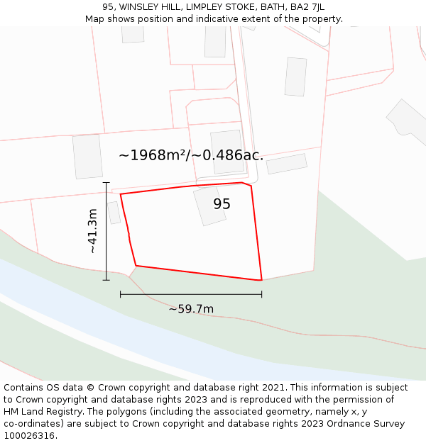 95, WINSLEY HILL, LIMPLEY STOKE, BATH, BA2 7JL: Plot and title map