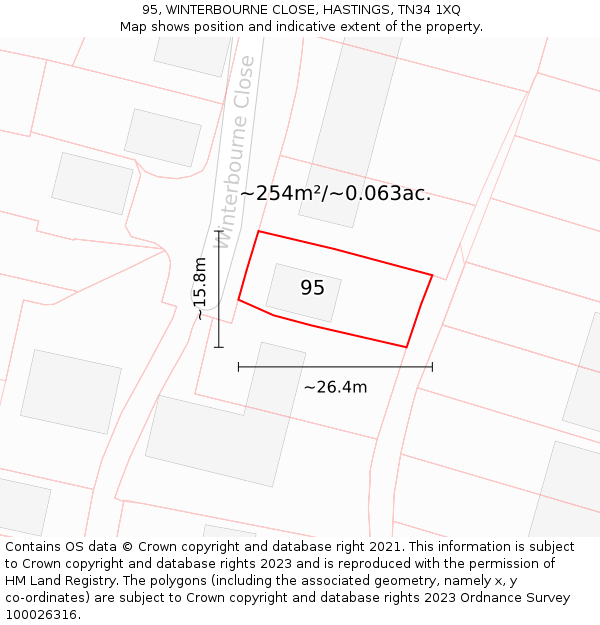 95, WINTERBOURNE CLOSE, HASTINGS, TN34 1XQ: Plot and title map