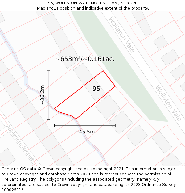 95, WOLLATON VALE, NOTTINGHAM, NG8 2PE: Plot and title map