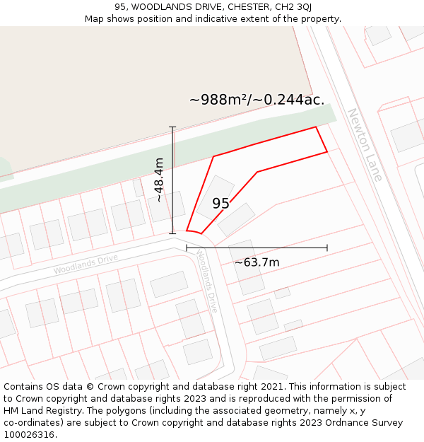 95, WOODLANDS DRIVE, CHESTER, CH2 3QJ: Plot and title map