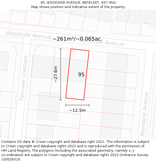 95, WOODSIDE AVENUE, BENFLEET, SS7 4NU: Plot and title map