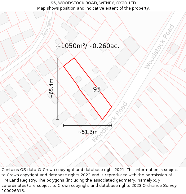 95, WOODSTOCK ROAD, WITNEY, OX28 1ED: Plot and title map