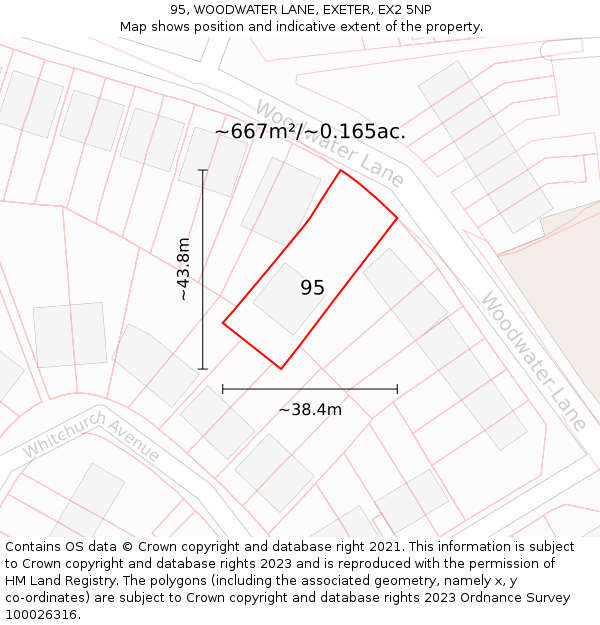 95, WOODWATER LANE, EXETER, EX2 5NP: Plot and title map