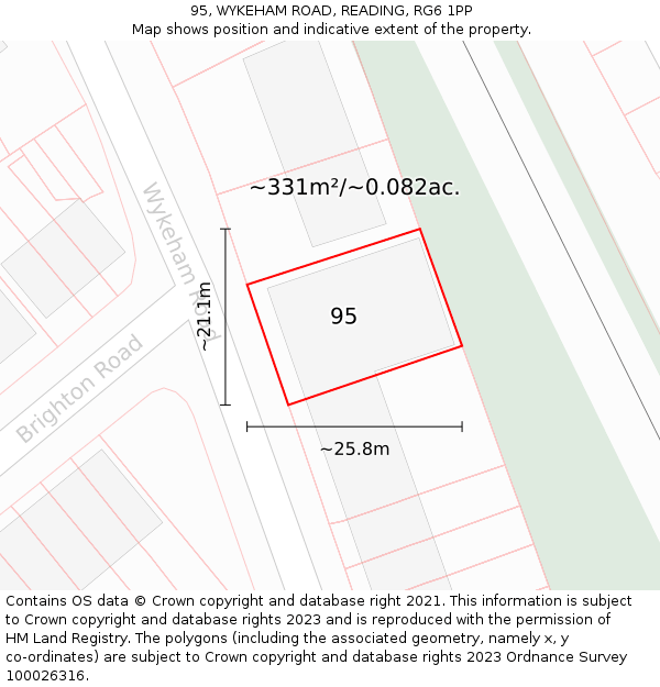 95, WYKEHAM ROAD, READING, RG6 1PP: Plot and title map