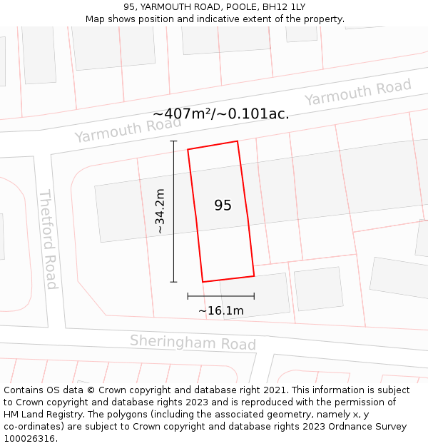 95, YARMOUTH ROAD, POOLE, BH12 1LY: Plot and title map