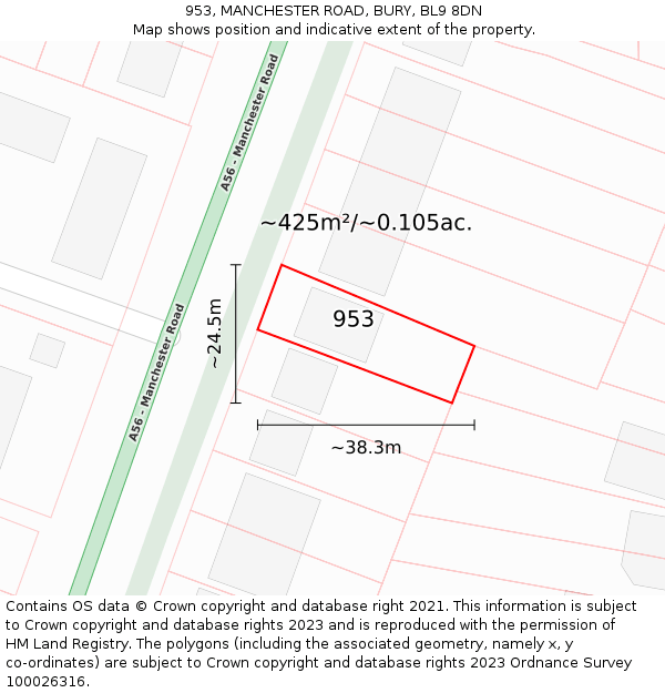 953, MANCHESTER ROAD, BURY, BL9 8DN: Plot and title map