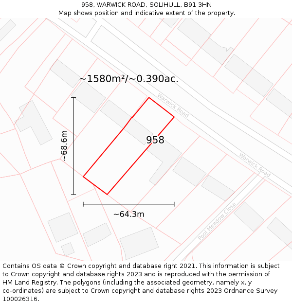 958, WARWICK ROAD, SOLIHULL, B91 3HN: Plot and title map