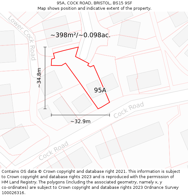 95A, COCK ROAD, BRISTOL, BS15 9SF: Plot and title map