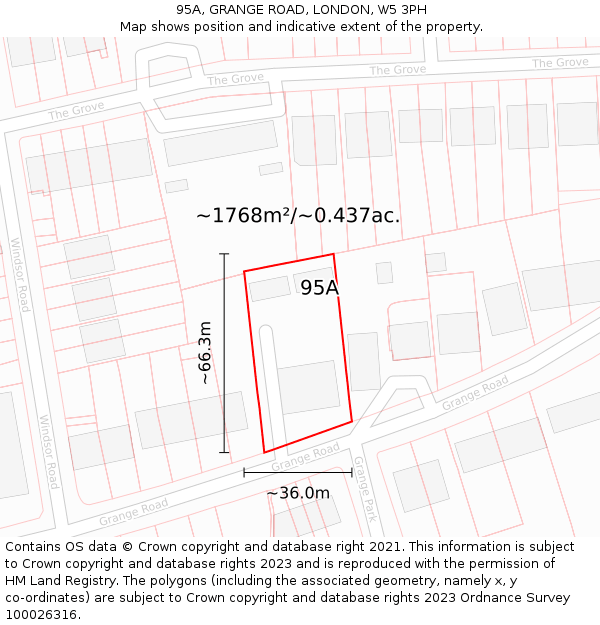 95A, GRANGE ROAD, LONDON, W5 3PH: Plot and title map