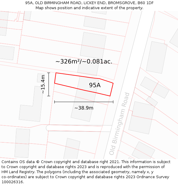 95A, OLD BIRMINGHAM ROAD, LICKEY END, BROMSGROVE, B60 1DF: Plot and title map