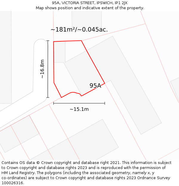95A, VICTORIA STREET, IPSWICH, IP1 2JX: Plot and title map