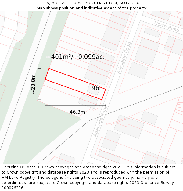 96, ADELAIDE ROAD, SOUTHAMPTON, SO17 2HX: Plot and title map