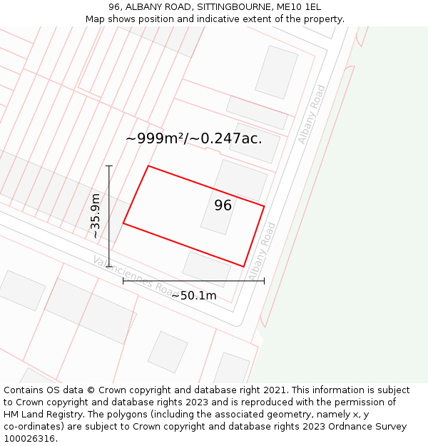 96, ALBANY ROAD, SITTINGBOURNE, ME10 1EL: Plot and title map