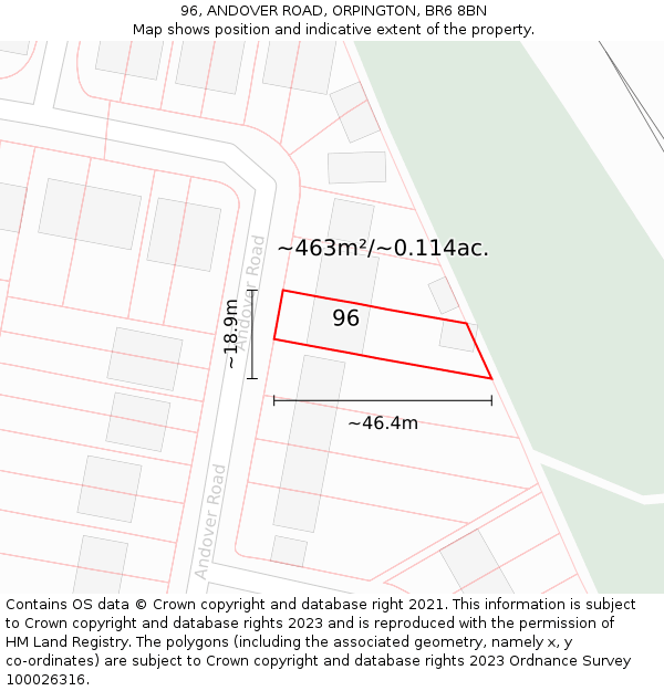 96, ANDOVER ROAD, ORPINGTON, BR6 8BN: Plot and title map