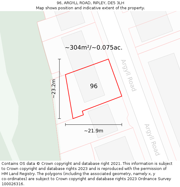 96, ARGYLL ROAD, RIPLEY, DE5 3LH: Plot and title map