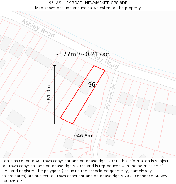 96, ASHLEY ROAD, NEWMARKET, CB8 8DB: Plot and title map