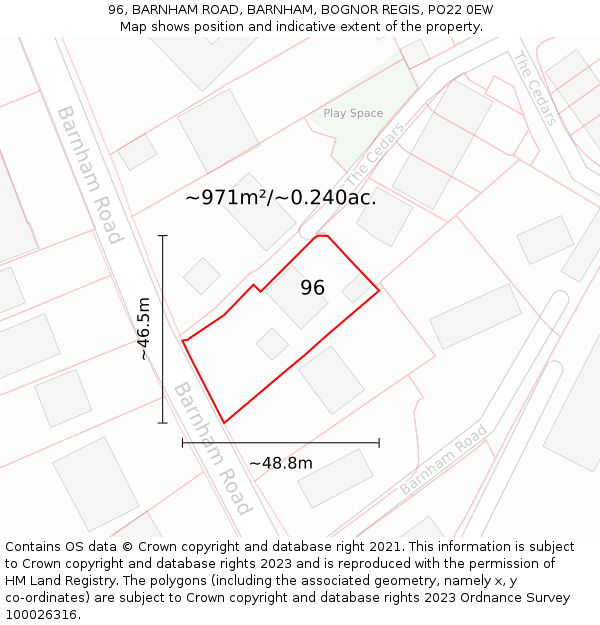 96, BARNHAM ROAD, BARNHAM, BOGNOR REGIS, PO22 0EW: Plot and title map