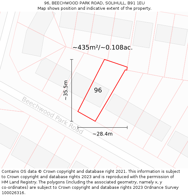 96, BEECHWOOD PARK ROAD, SOLIHULL, B91 1EU: Plot and title map