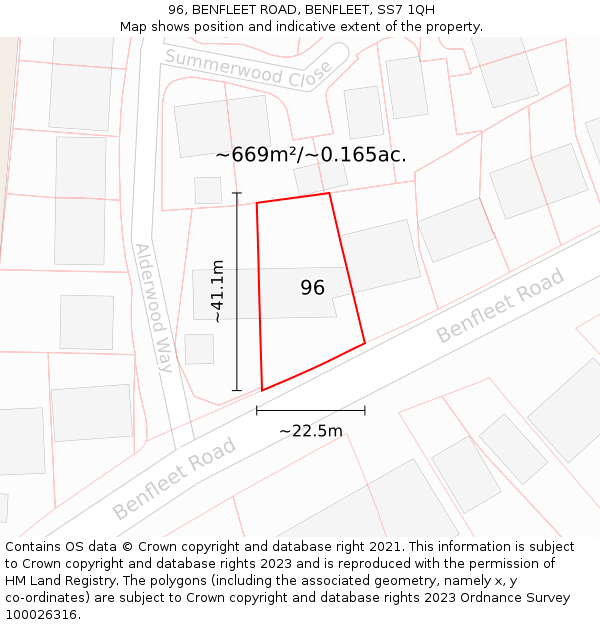 96, BENFLEET ROAD, BENFLEET, SS7 1QH: Plot and title map