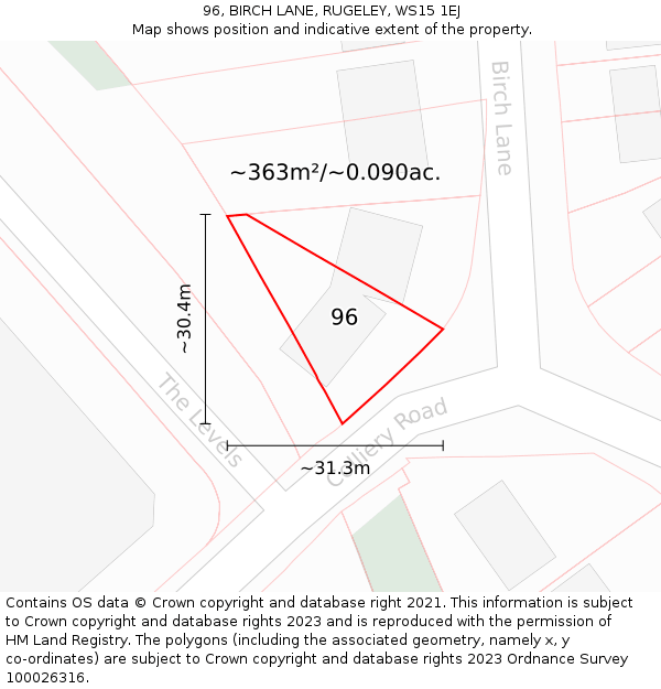 96, BIRCH LANE, RUGELEY, WS15 1EJ: Plot and title map