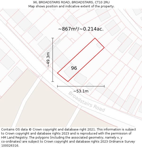 96, BROADSTAIRS ROAD, BROADSTAIRS, CT10 2RU: Plot and title map