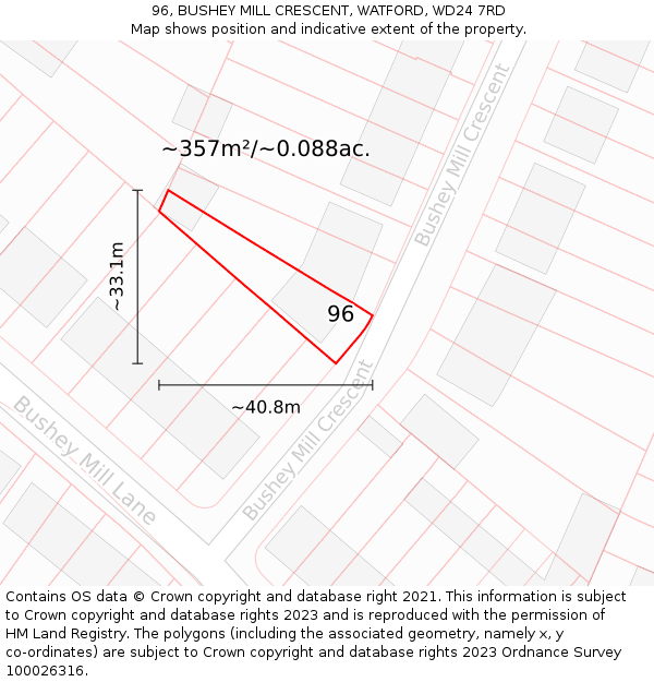 96, BUSHEY MILL CRESCENT, WATFORD, WD24 7RD: Plot and title map