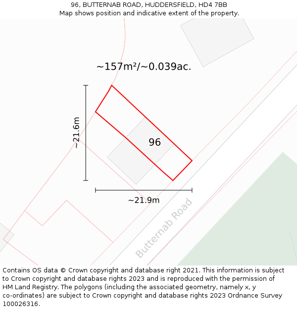 96, BUTTERNAB ROAD, HUDDERSFIELD, HD4 7BB: Plot and title map