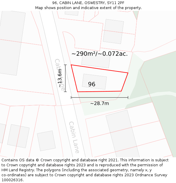 96, CABIN LANE, OSWESTRY, SY11 2PF: Plot and title map