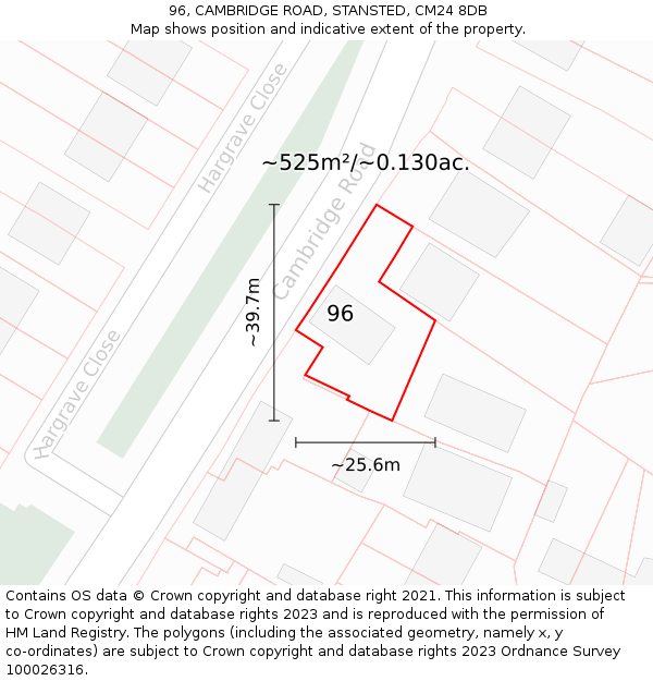 96, CAMBRIDGE ROAD, STANSTED, CM24 8DB: Plot and title map