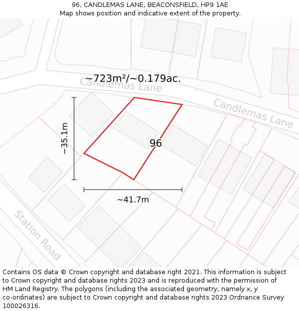 96, CANDLEMAS LANE, BEACONSFIELD, HP9 1AE: Plot and title map