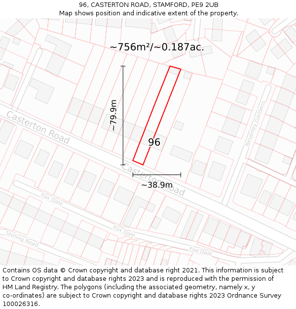 96, CASTERTON ROAD, STAMFORD, PE9 2UB: Plot and title map