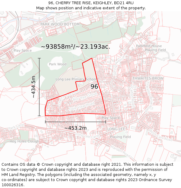 96, CHERRY TREE RISE, KEIGHLEY, BD21 4RU: Plot and title map