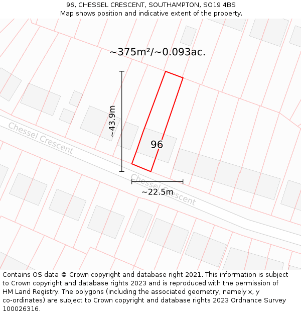 96, CHESSEL CRESCENT, SOUTHAMPTON, SO19 4BS: Plot and title map