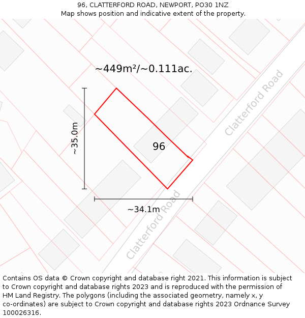 96, CLATTERFORD ROAD, NEWPORT, PO30 1NZ: Plot and title map