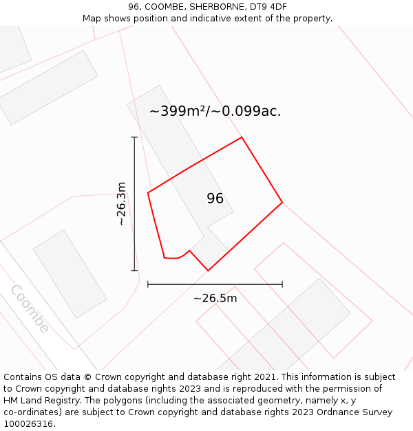 96, COOMBE, SHERBORNE, DT9 4DF: Plot and title map