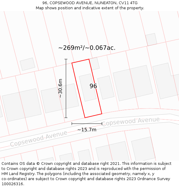 96, COPSEWOOD AVENUE, NUNEATON, CV11 4TG: Plot and title map