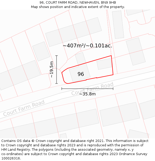 96, COURT FARM ROAD, NEWHAVEN, BN9 9HB: Plot and title map