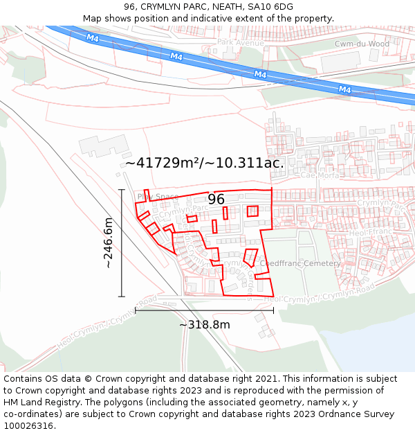 96, CRYMLYN PARC, NEATH, SA10 6DG: Plot and title map