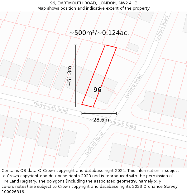 96, DARTMOUTH ROAD, LONDON, NW2 4HB: Plot and title map