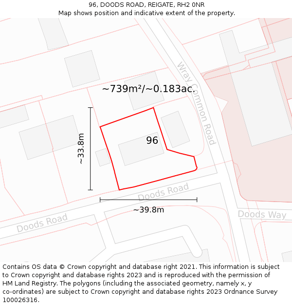 96, DOODS ROAD, REIGATE, RH2 0NR: Plot and title map