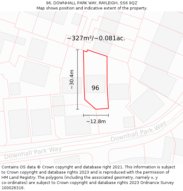 96, DOWNHALL PARK WAY, RAYLEIGH, SS6 9QZ: Plot and title map