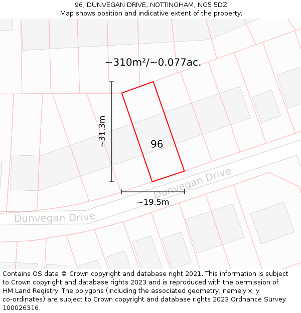 96, DUNVEGAN DRIVE, NOTTINGHAM, NG5 5DZ: Plot and title map