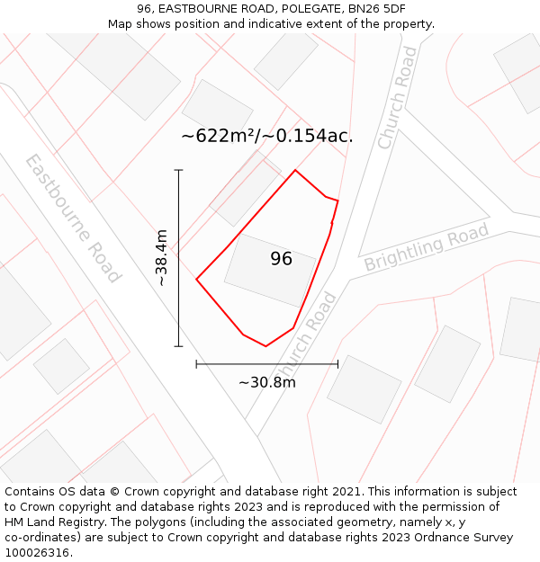 96, EASTBOURNE ROAD, POLEGATE, BN26 5DF: Plot and title map