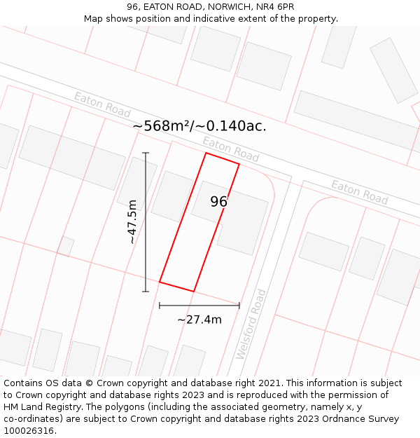 96, EATON ROAD, NORWICH, NR4 6PR: Plot and title map