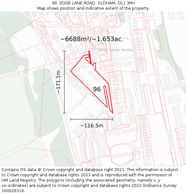 96, EDGE LANE ROAD, OLDHAM, OL1 3RH: Plot and title map