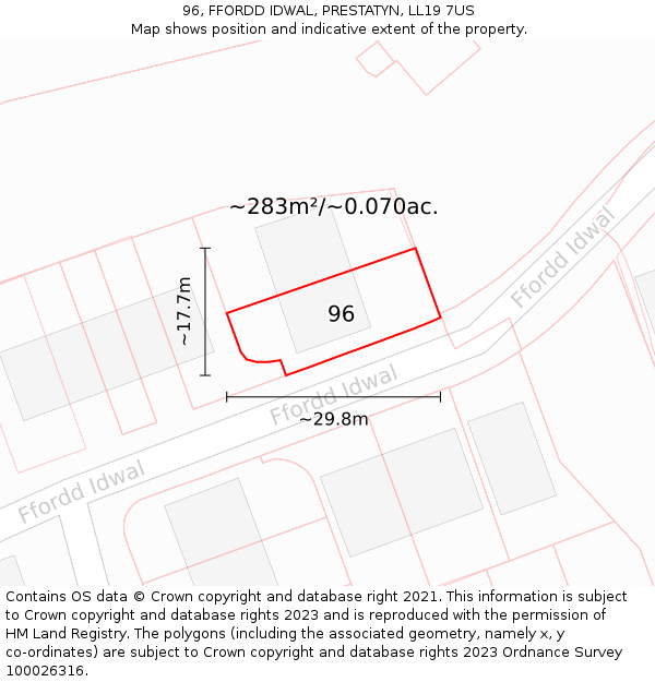 96, FFORDD IDWAL, PRESTATYN, LL19 7US: Plot and title map