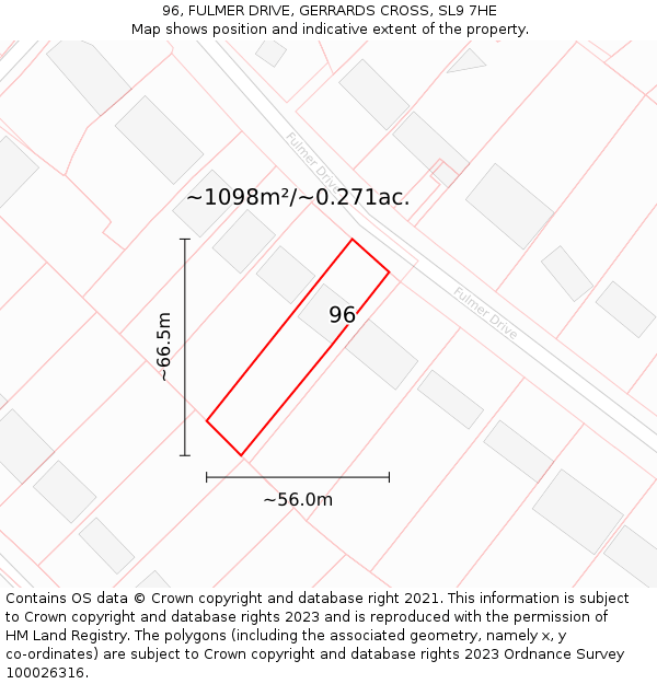 96, FULMER DRIVE, GERRARDS CROSS, SL9 7HE: Plot and title map