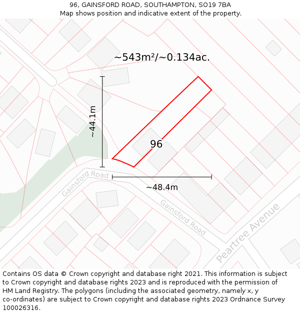 96, GAINSFORD ROAD, SOUTHAMPTON, SO19 7BA: Plot and title map