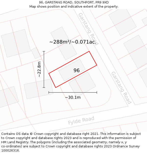 96, GARSTANG ROAD, SOUTHPORT, PR9 9XD: Plot and title map