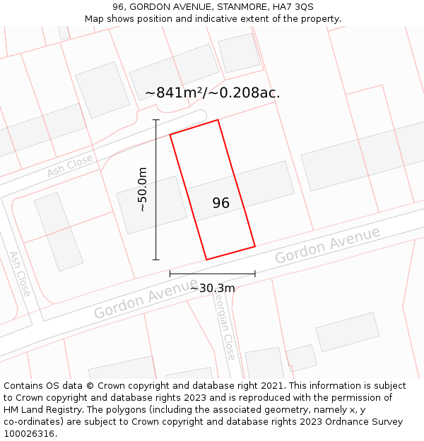 96, GORDON AVENUE, STANMORE, HA7 3QS: Plot and title map
